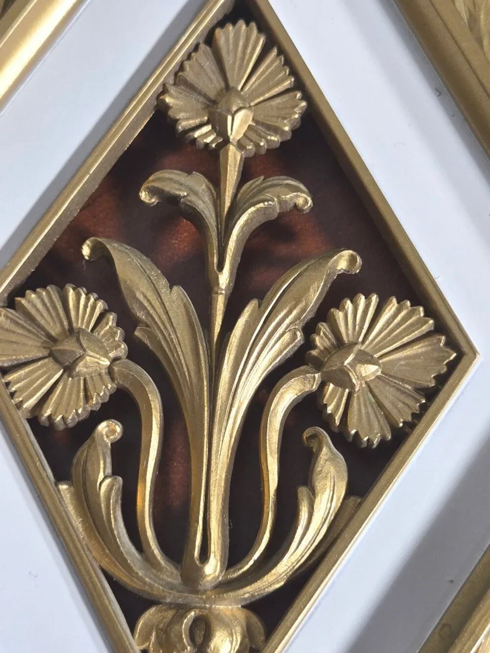 Vintage 1970s Homco Gold Diamond Floral Wall Art - Faux Wood Resin Set of 4